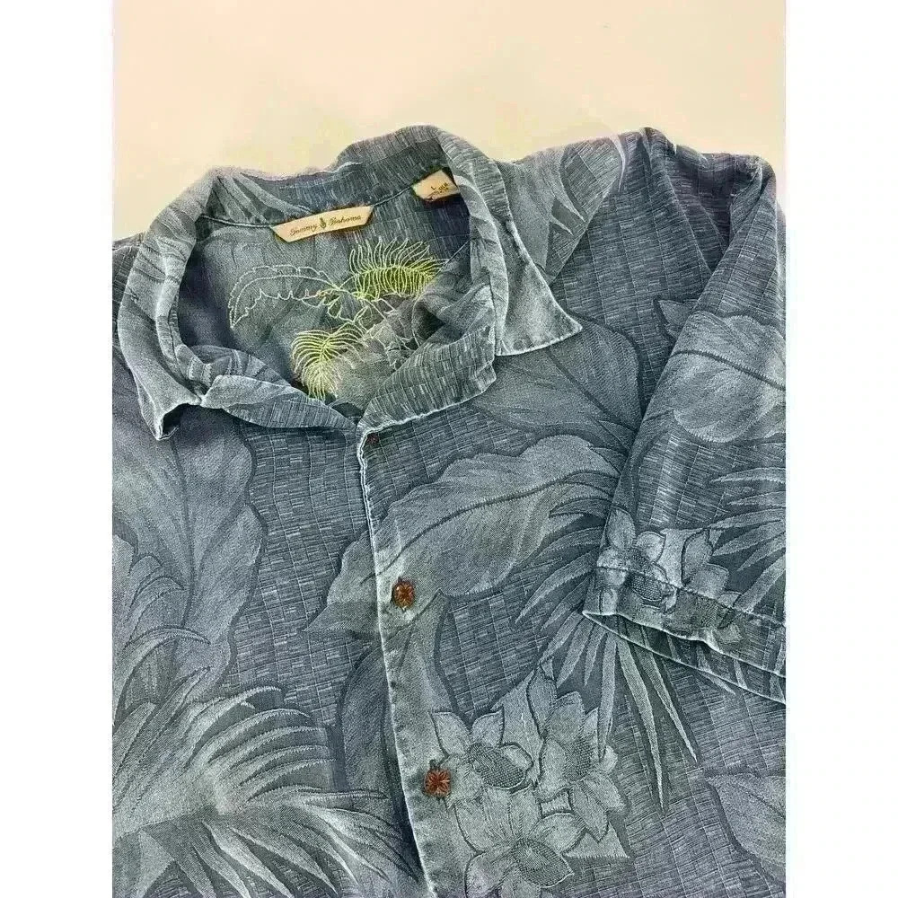 Tommy Bahama Men's Short Sleeve Button Down Floral Silk Shirt Blue Size Large